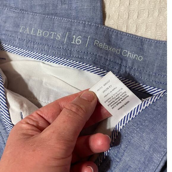 Talbots Relaxed Chino Blue 100% Cotton Causal Workwear Women's Pants Size 16 - Picture 7 of 9
